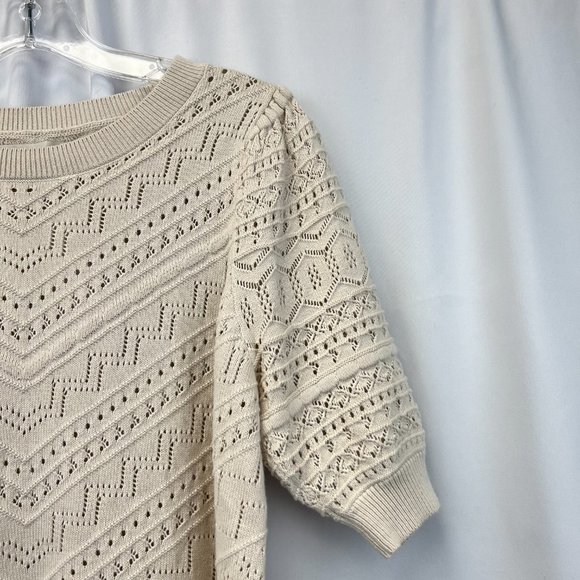 Loft Womens Beige Cotton Round Neck Short Sleeve Pullover Sweater Size Medium - Picture 6 of 9